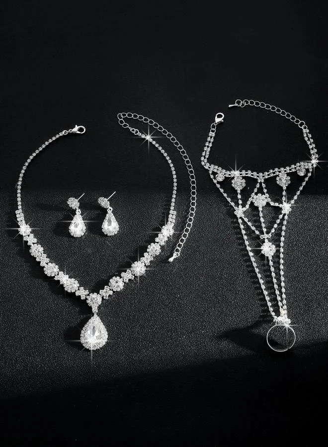 تايك تو طقم مجوهرات 3 قطع عقد وسوار وأقراط منمقة